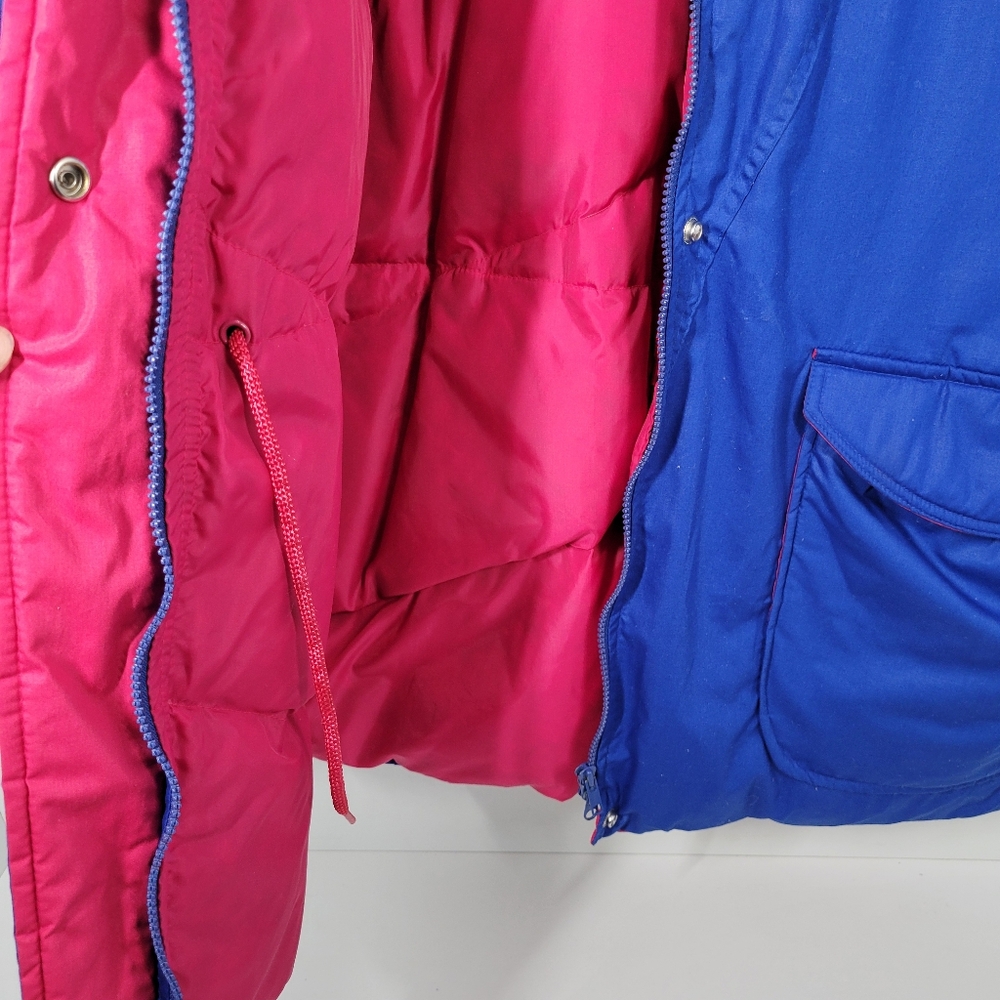 Vintage The Waters Edge Blue Pink Duck Down Parka Puffer Coat Jacket Women Sz L - Picture 4 of 5